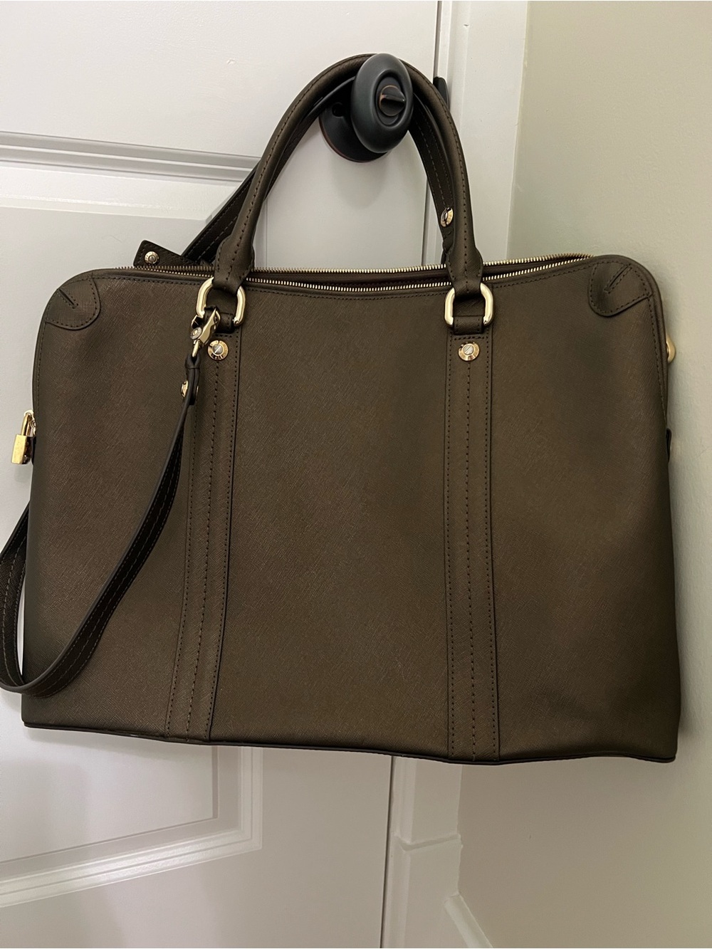 Henri Bendel Brown Leather Satchel with Gold Hardware - Picture 2 of 4